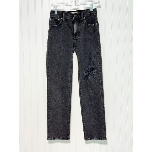 Madewell Women's Mid-Rise The Perfect Vintage Straight Jeans Black Denim Size 23 - Picture 1 of 14